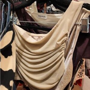 Sand One Shoulder Ruched Crop Top